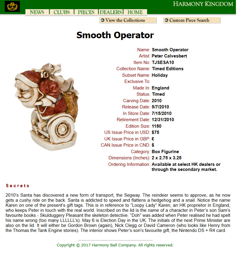 Harmony Kingdom Smooth Operator Santa on Segway UK Made Figure SIGNED 0705