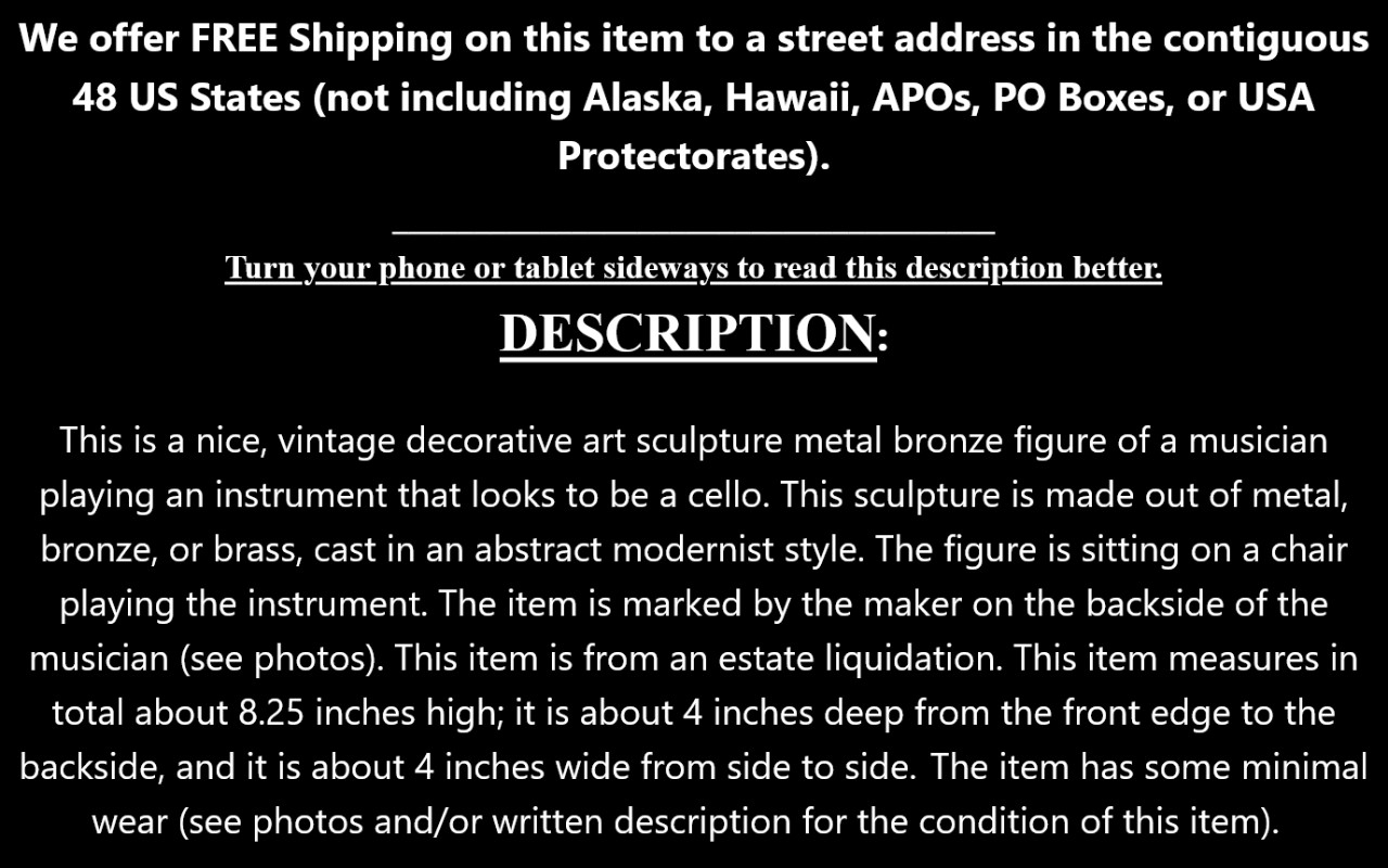 Cast Metal Bronze Art Sculpture Statue Figure Man Music Musician Cello Player
