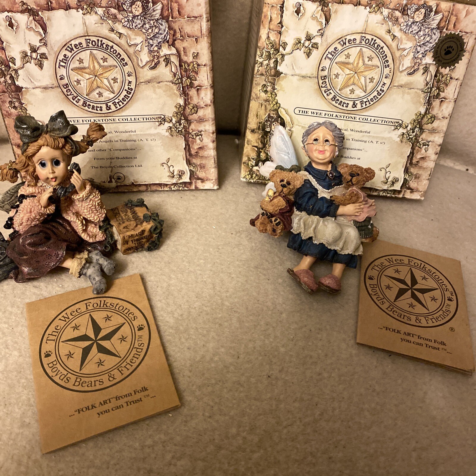 2 Boyds Wee Folkstone Faeries, Grandma & Gabrielle (Phone), In Box with COAs