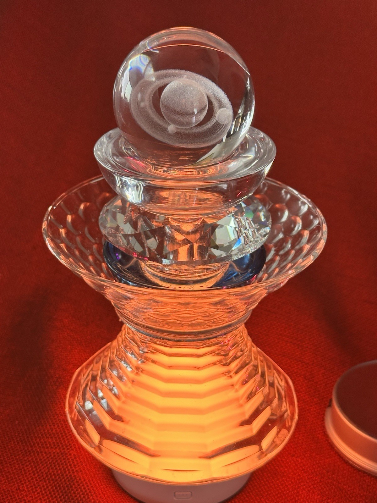 Crystal ball (universe) stand LED lighted repurposed glass. Space Theme Clear