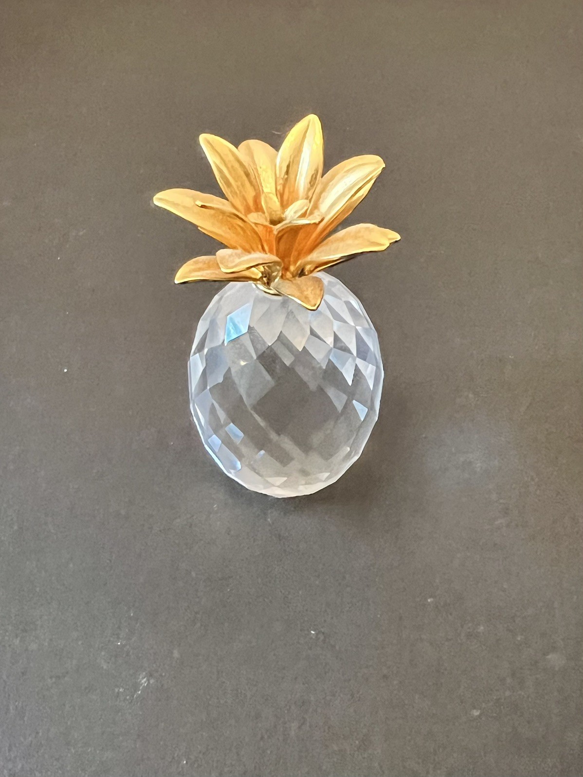 Vintage Swarovski Crystal Pineapple Figurine 2.5″ Swan Mark Gold Plated Leaves