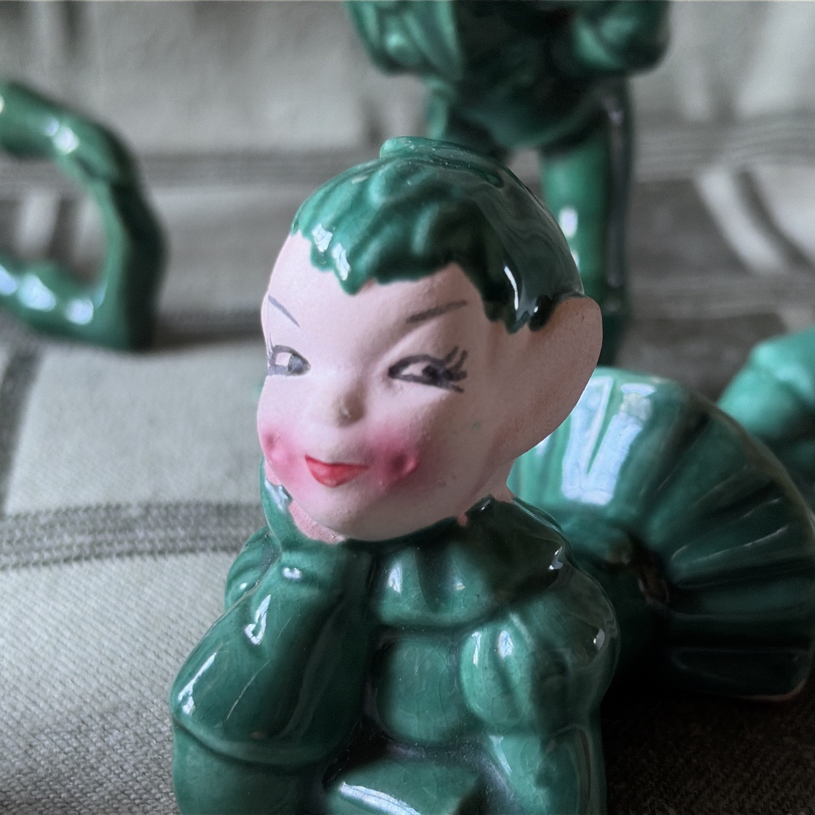 VTG ✨LOT Of 4 Gilner Ceramic Pixie Elf Figurines Green Japan MCM Kitschy nICE 👍