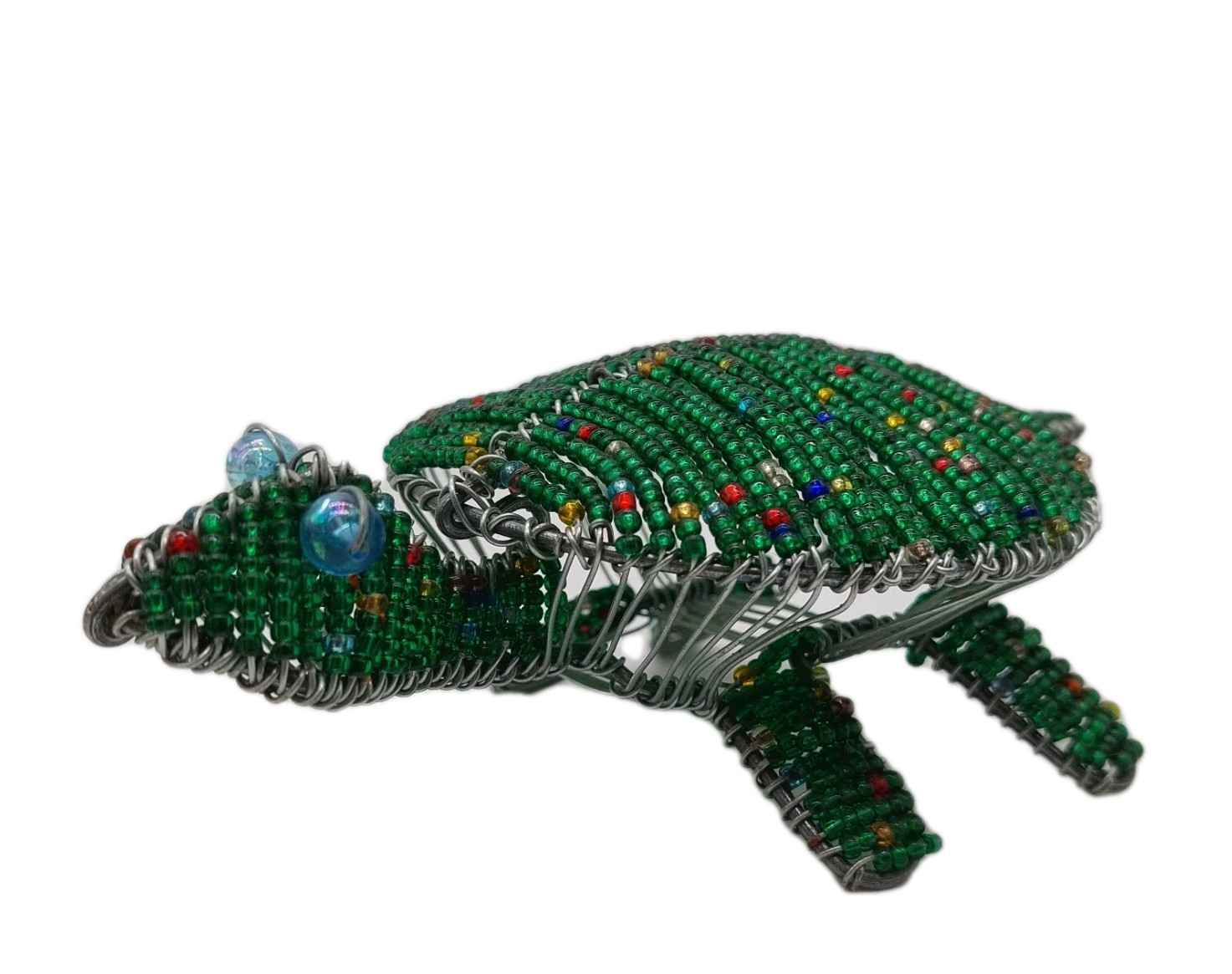 Sea Turtle Galvanized Wire and Beaded Green Turtle Decor Figurine