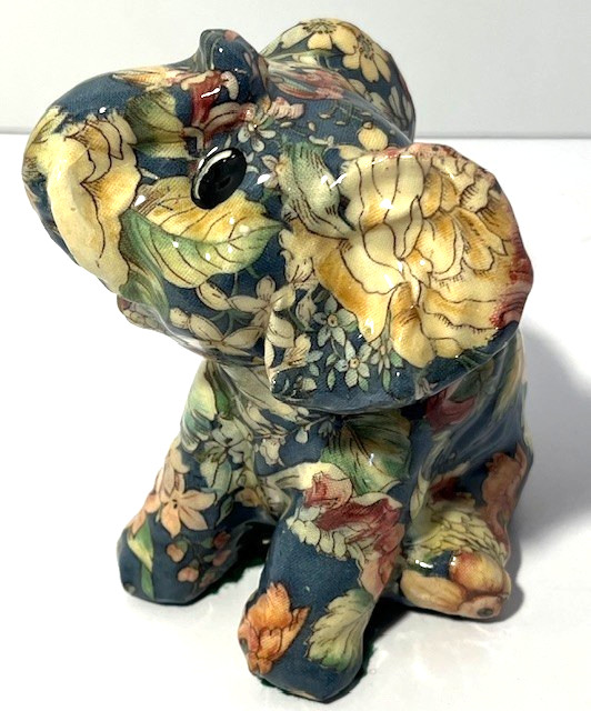 Porcelain Floral Pattern Decoupage Baby Elephant Figurine Cute & Whimsical