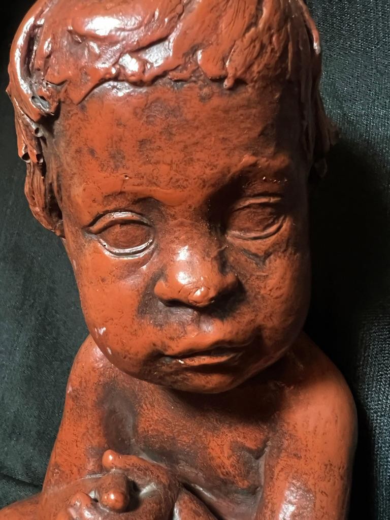 Vintage Austin Productions Child Baby Statue Art Sculpture Wood Base Boy or Girl