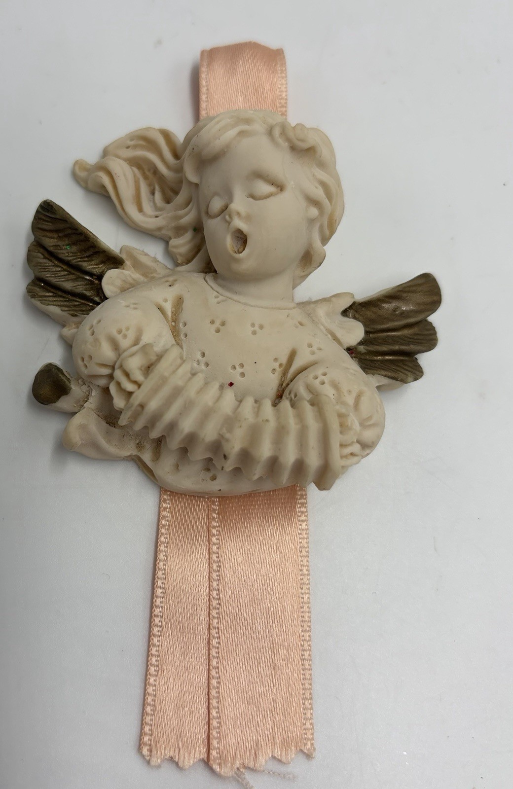 VTG Italian Cherub Musical Angel Figurine Accordion Ornament Satin Hand Painted