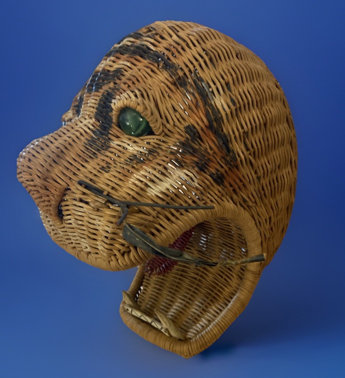 Unique Wicker Rattan Tiger Panther Wall Decor Head See Photos 11” H x 7” W