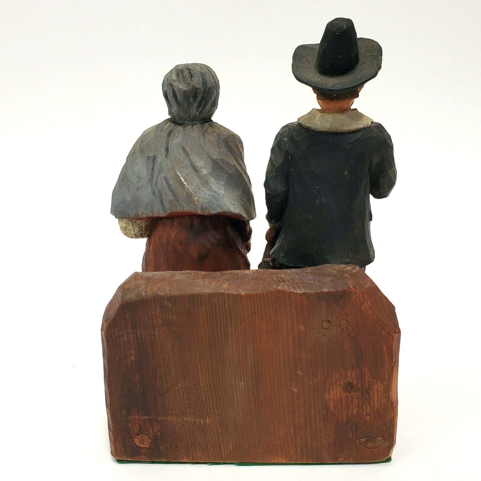 Vintage Hand Carved Pilgrim Couple Folk Art Figures Signed Mel W. Sisson 8″ x 5″