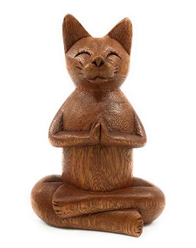Ruth + Wilde Namaste Cat – Hand Carved Wood from Bali – Yoga Buddha Zen Cat