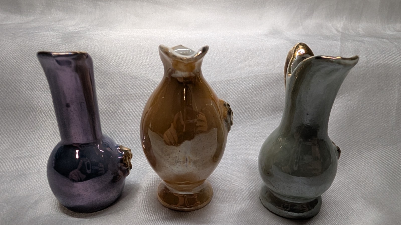 Vintage Miniature Lusterware Pitchers Set of 3 Iridescent Pastels Made in Japan
