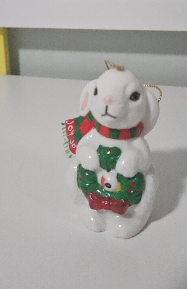 Vtg Silvestri Christmas Ornament Porcelain Bunny Rabbit Bell Taiwan 9cm