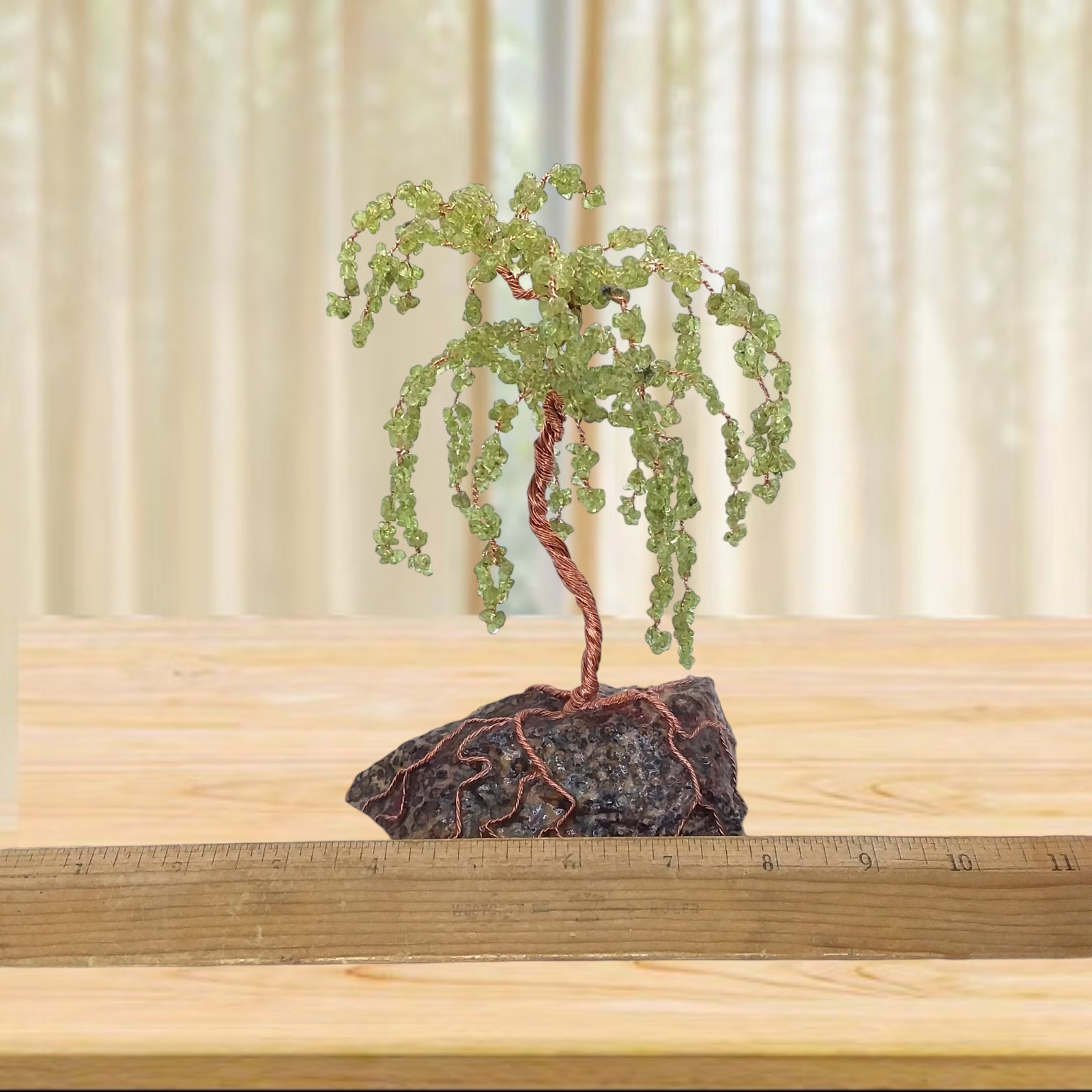 Peridot, weeping willow, 6.75″, tree, sculpture, gemstone, bonsai, #2066