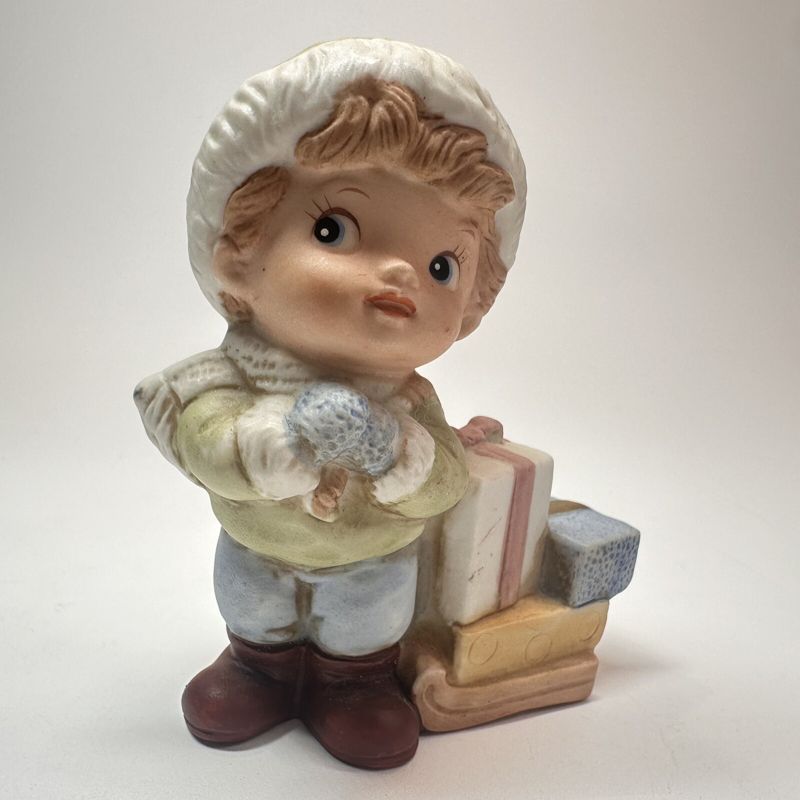 Vintage Homco Christmas 5556 Porcelain Christmas Children Boy & Girl Figurines