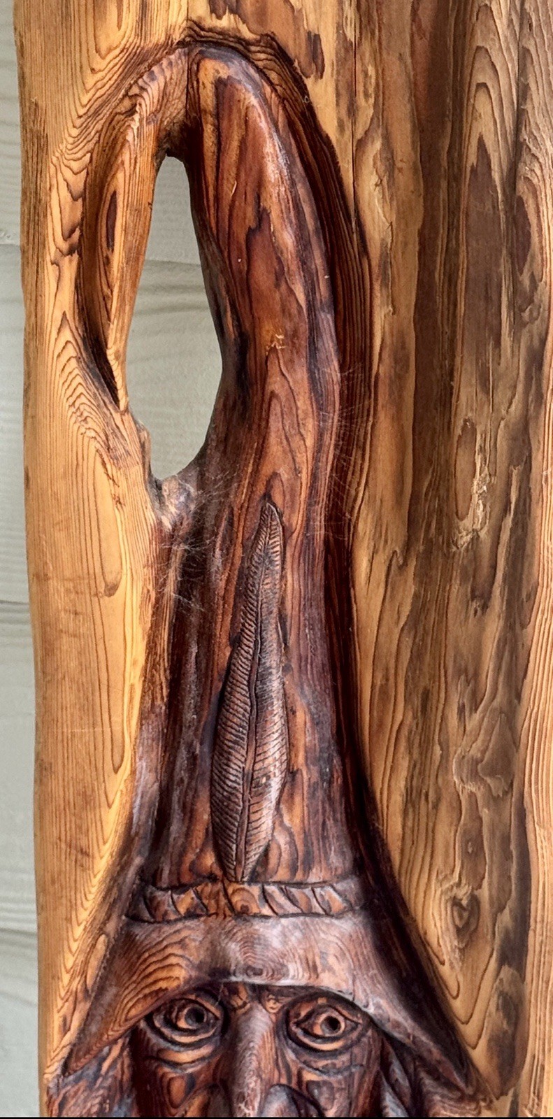 Wood Spirit Carving 1986 Driftwood Folk Art Wizard Signed by Jack Leslin 55”