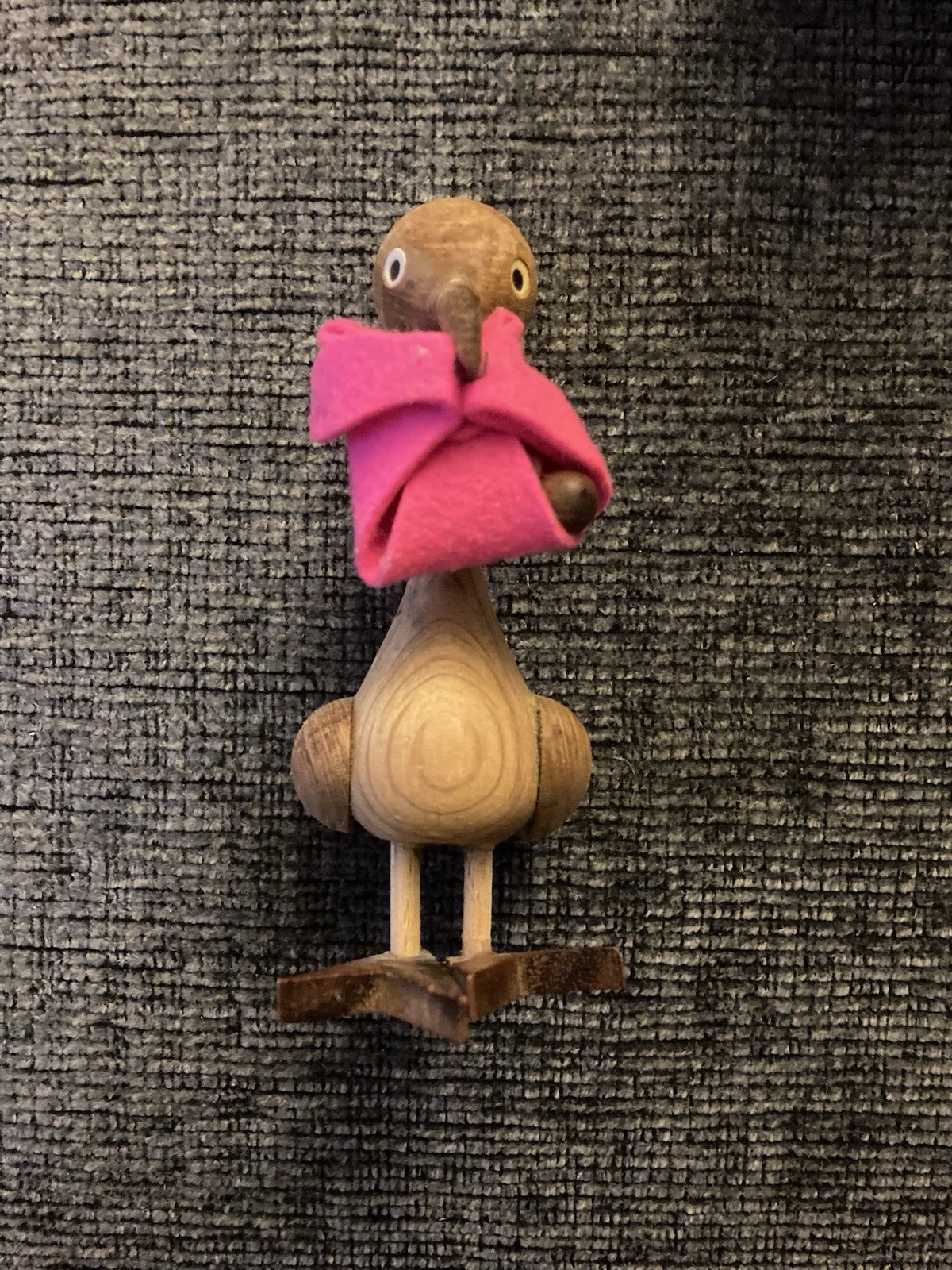 Vintage Wooden Stork with Baby Goula Spain Hand Carved