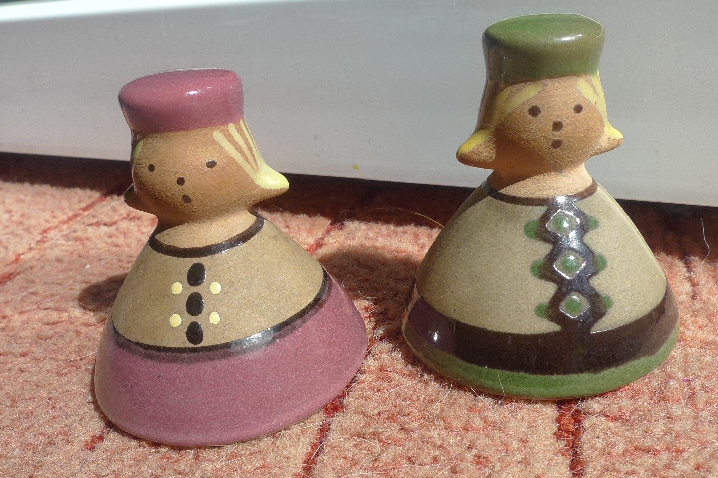 Vintage Retro Latvia Ceramic Folk Girl Woman Figurine 2psc Ornament Hand Painted