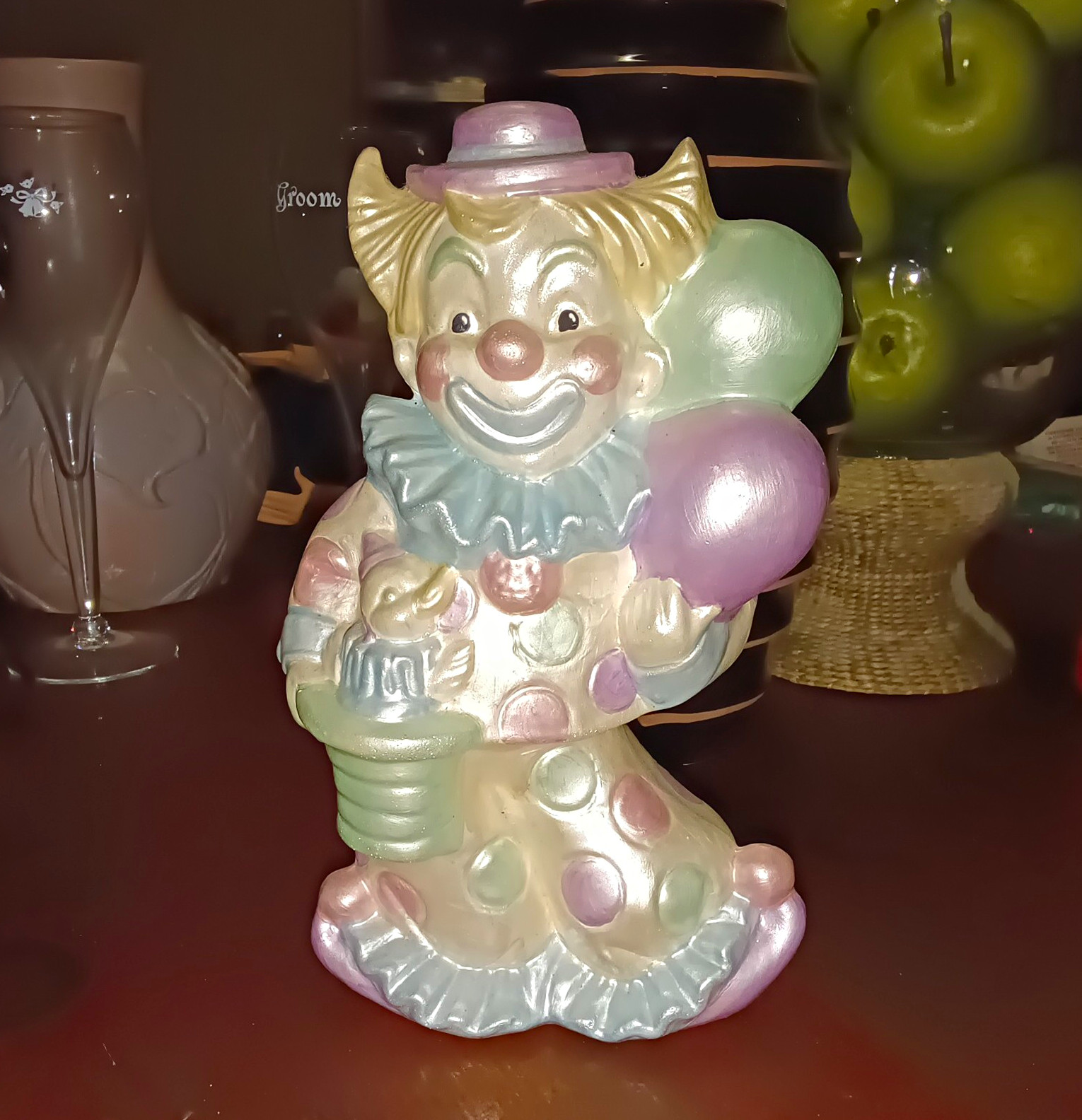 Vintage 2-Faced Ceramic Clown Figurine Lusterware Happy Sad Circus Decor