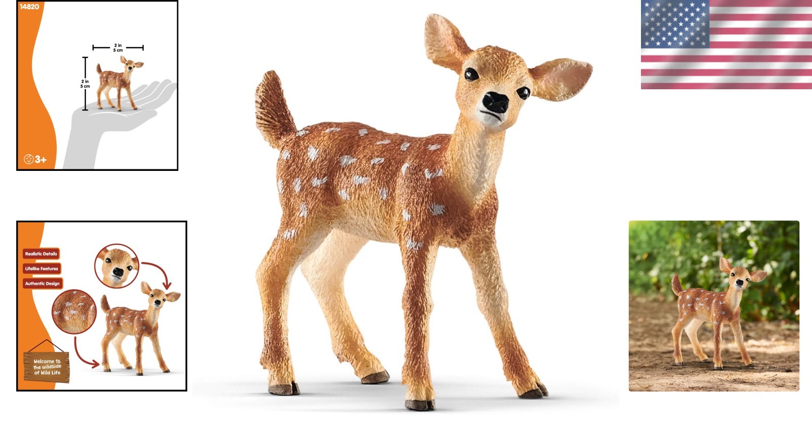 Detailed White-Tailed Fawn Figurine – Fun 2.1 Inch Play Figure for Boys & Girls