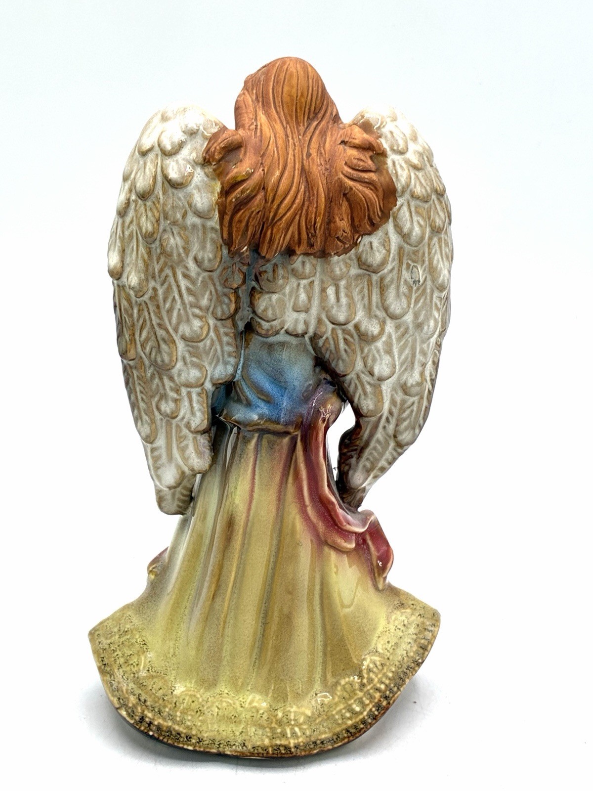 Ceramic Praying Angel Figurine 7 Inch Reactive Glaze Matte Wings