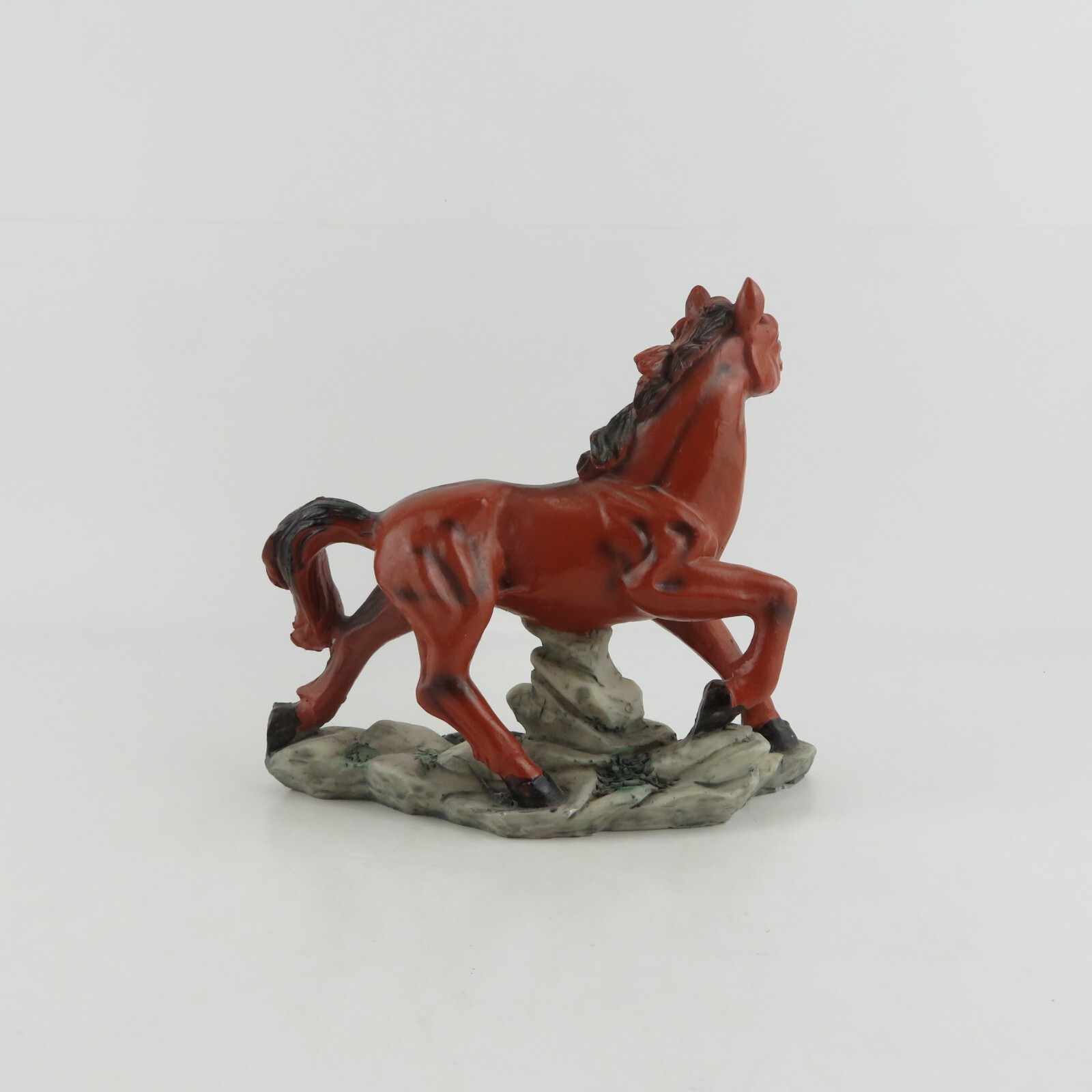 Vintage Resin HORSE Statue Figurine – Blood Bay on Rock Base – 5″ Tall