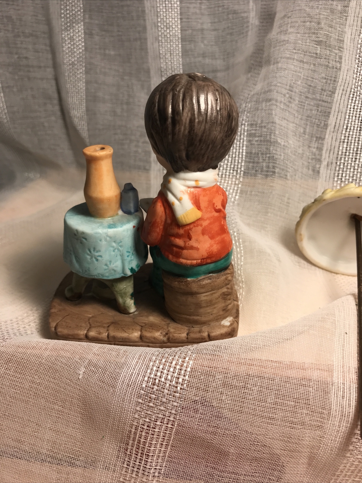 Capodimonte VTG Antique Boy Reading Writing Book Umbrella HTF Rare Figurine ￼