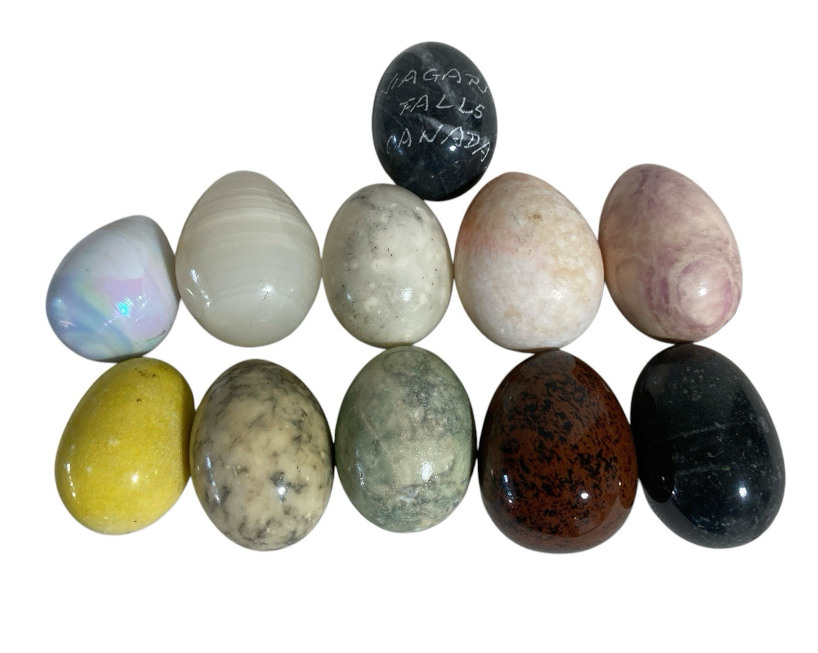 Vintage Lot of 11 Alabaster Stone Marble Eggs Spain Italy multi color