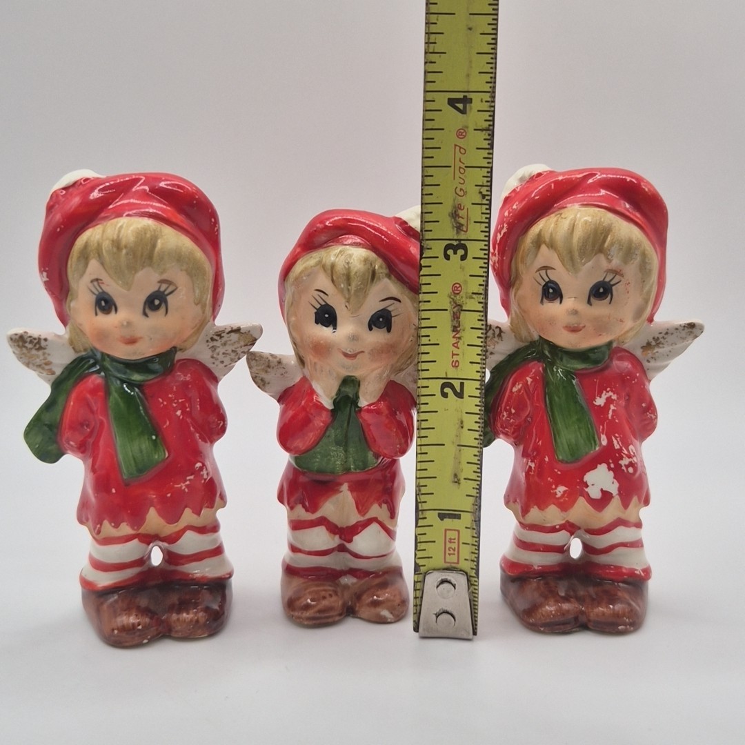 VTG 50s Lefton Christmas Candy Cane Kitschy Pixie Kid Child Angel Glitter Wings