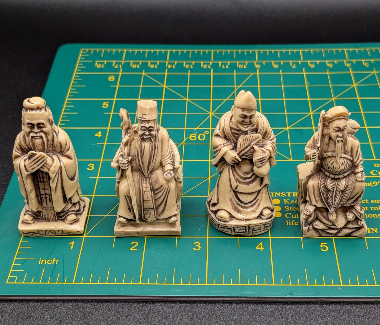 Vintage Wise Men Lucky God Figurine Set of 4 Chinese Deities Netsuke Japan Style