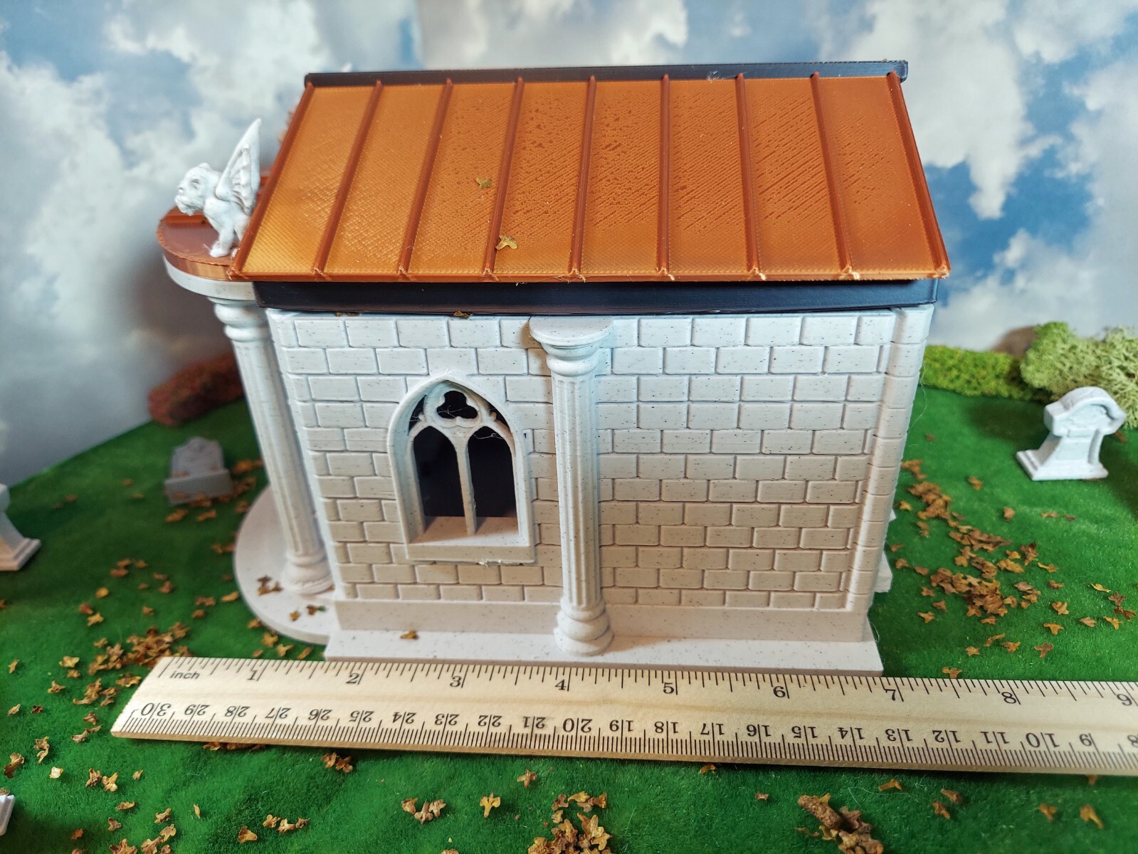 3d printed crypt. 1:24 scale (half scale) fine detail in four colors with coffin