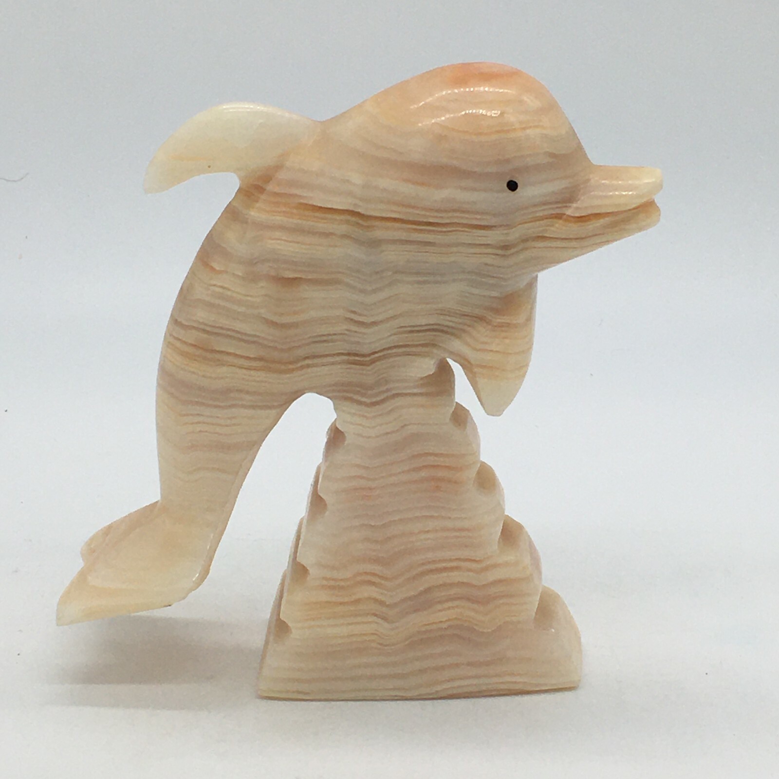Sunny Amber Pink White Stone Polished Dolphin Figure, 6″ Tall Statue Paperweight