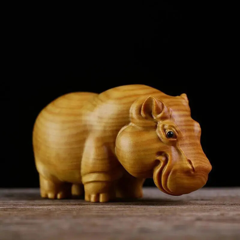 7X4X3.5Cm Boxwood Carved Boxwood Carving Figurine Hippo Elephant Rhinoceros
