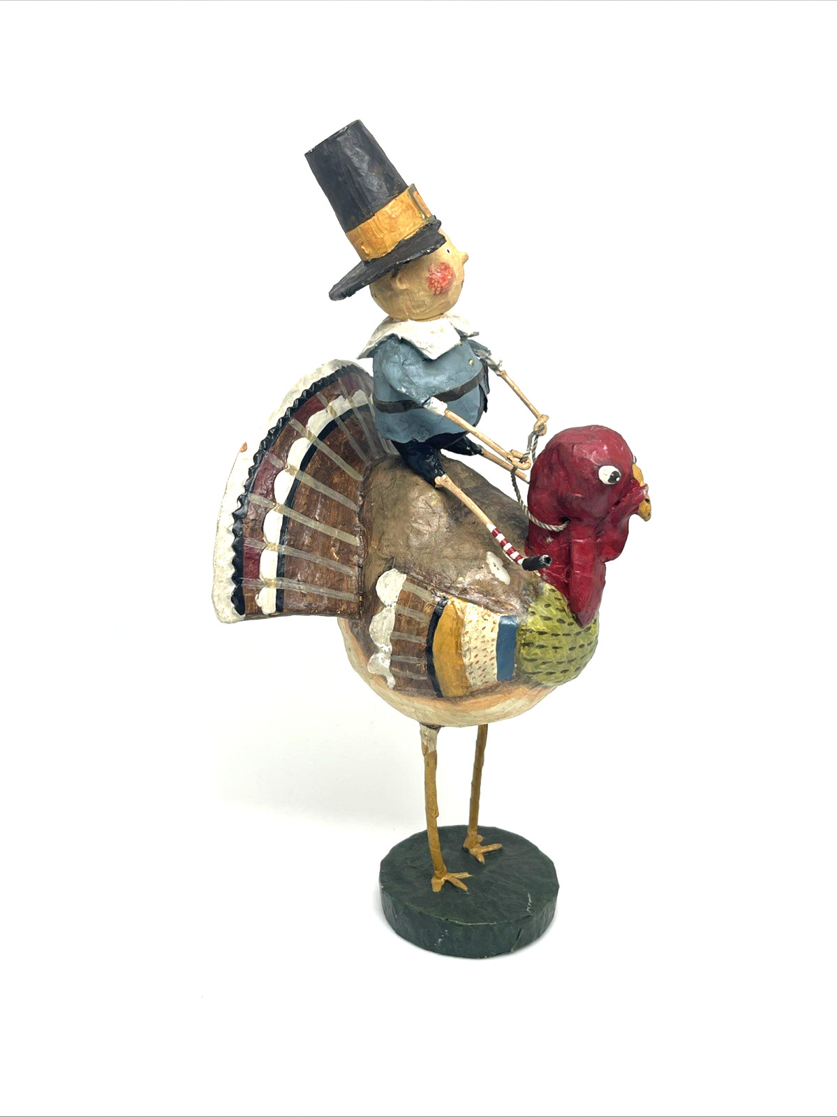 Lori Mitchell Folk Art Tom Riding a Gobbler Thanksgiving Pilgrim Figurine 10″