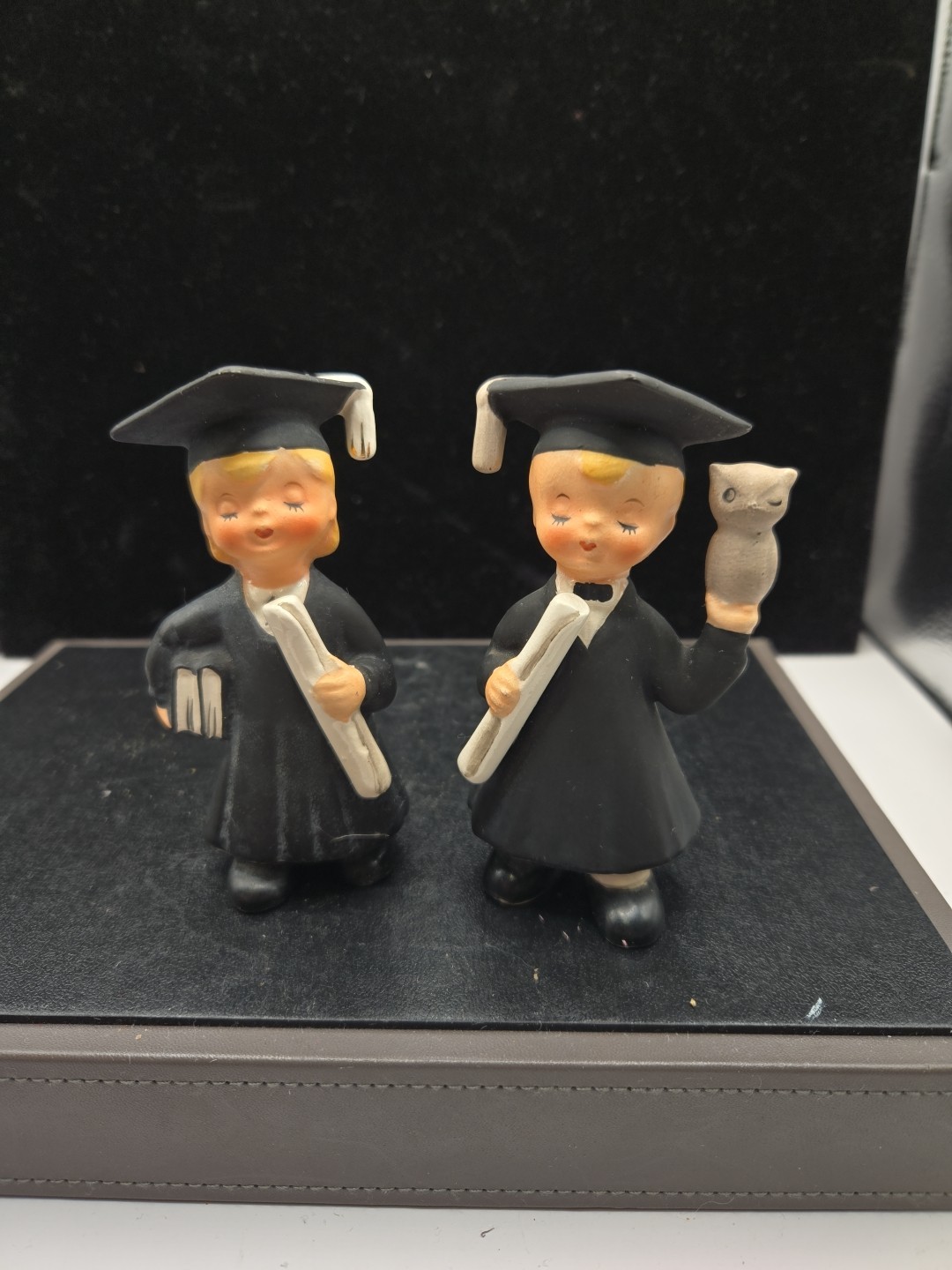 Unbranded Vtg Ceramic Boy & Girl Graduate Figurines Book,Diplomas,Owl See Pics