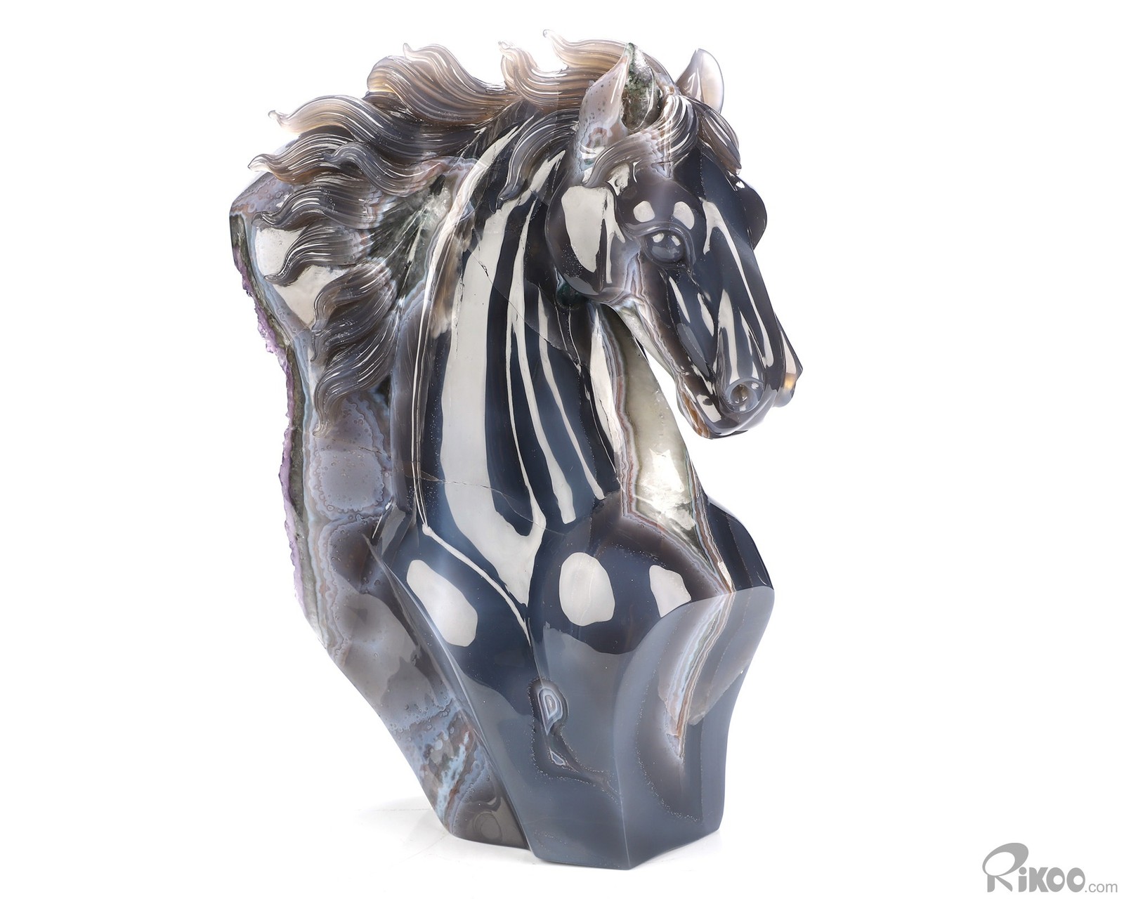 9.8″ Agate Amethyst Geode Hand Carved Crystal Horse Sculpture, Crystal Healing