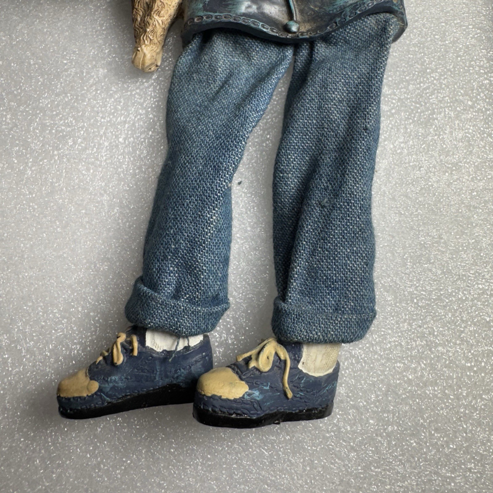 Black/African American Boy Shelf Sitter Dog Hat Fabric Dangling Legs Resin