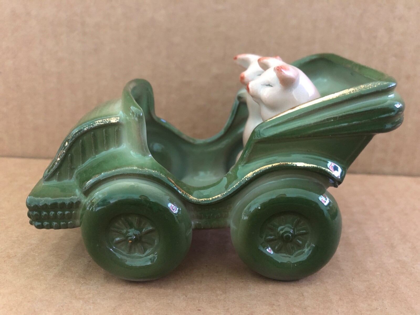 Vintage GERMAN PIG FAIRING 2 Two Pigs Automobile Car Green Gold