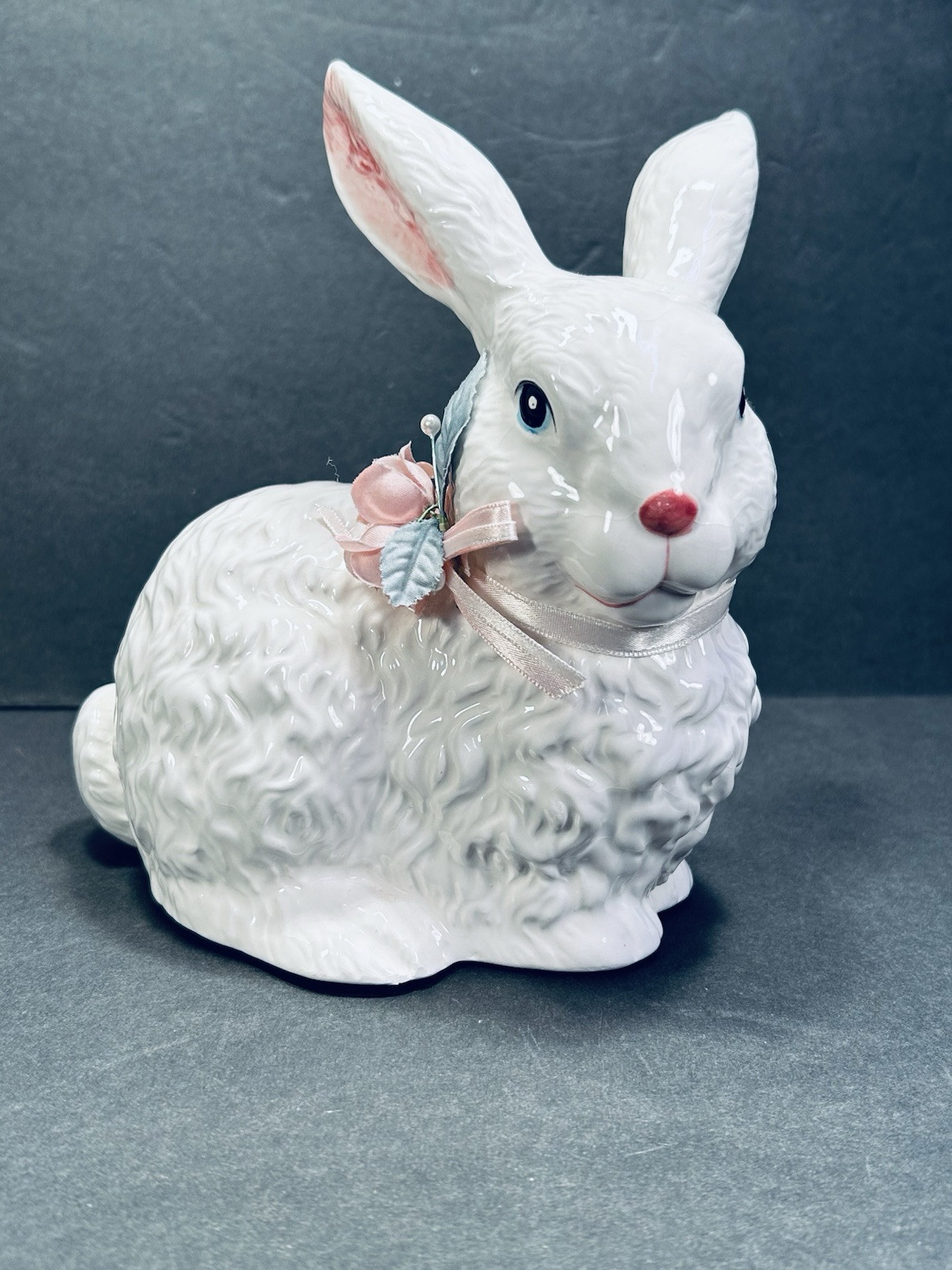 Ceramic Figurine Easter Bunny Rabbit 6.25in x 7in Spring