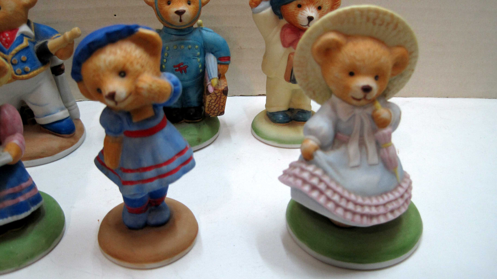 VTG Lot of 10 Franklin Mint Teddington Hotel Bear Figurines Fine Porcelain 1986