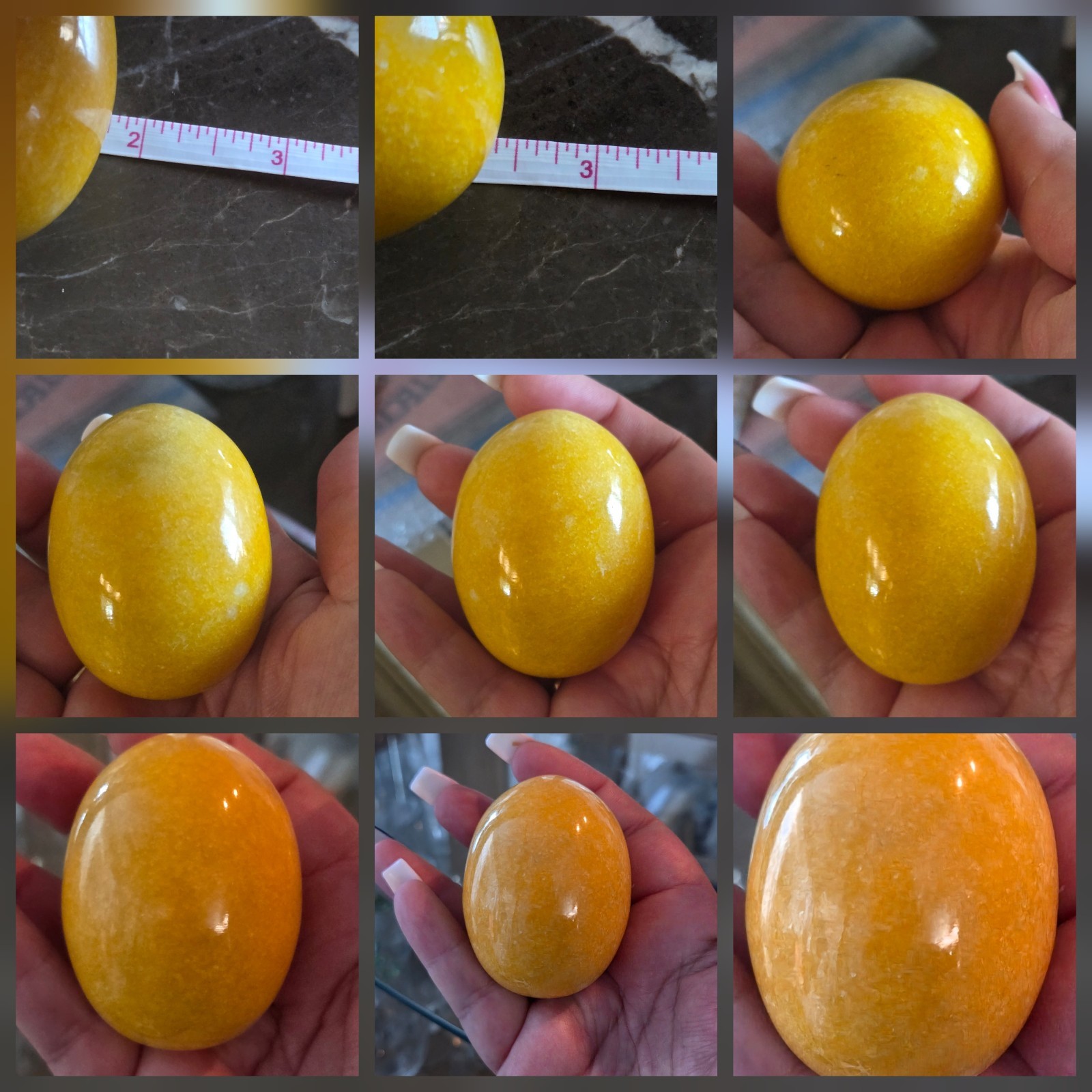 Vintage Yellow Alabaster Stone Egg Polished Marble Calcite Decor Paperweight 2.2
