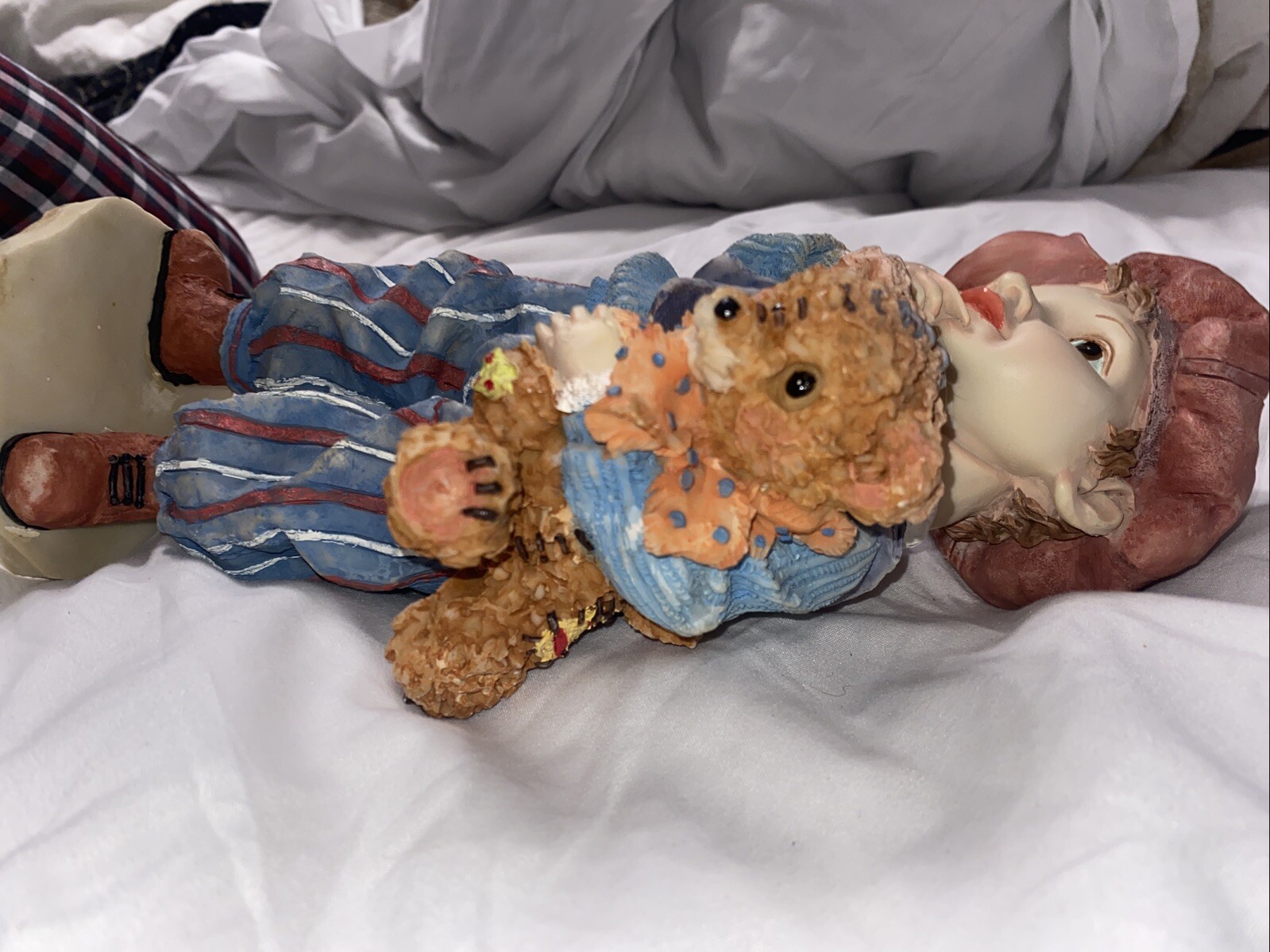 Cute Little Boy Holding A Bear , Older Denim Clothing,Adorable Collecting Piece
