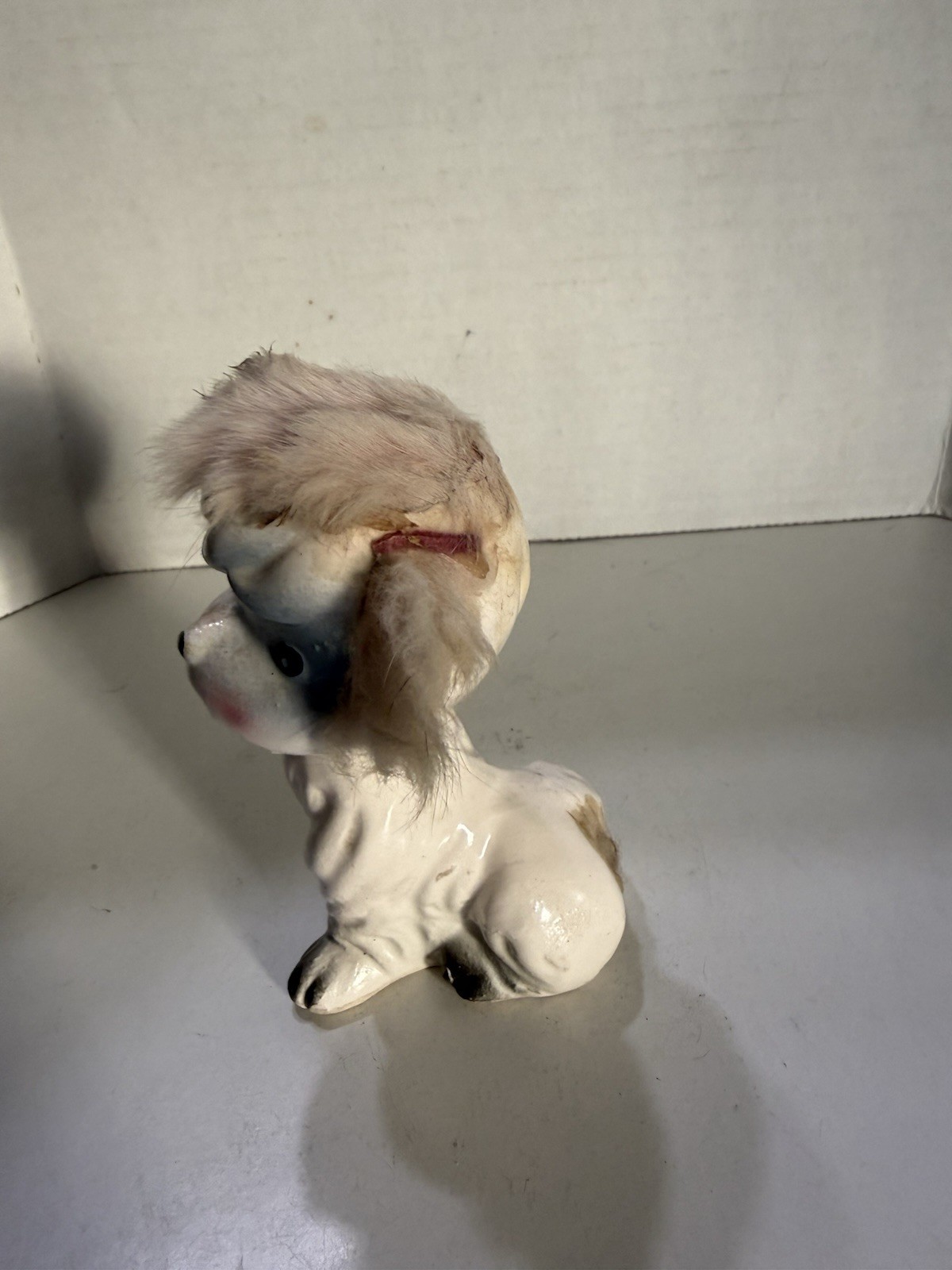 Rare VTG 1940 Porcelain Ceramic Flock Anthropomorphic Puppy Dog Poodle Figurine