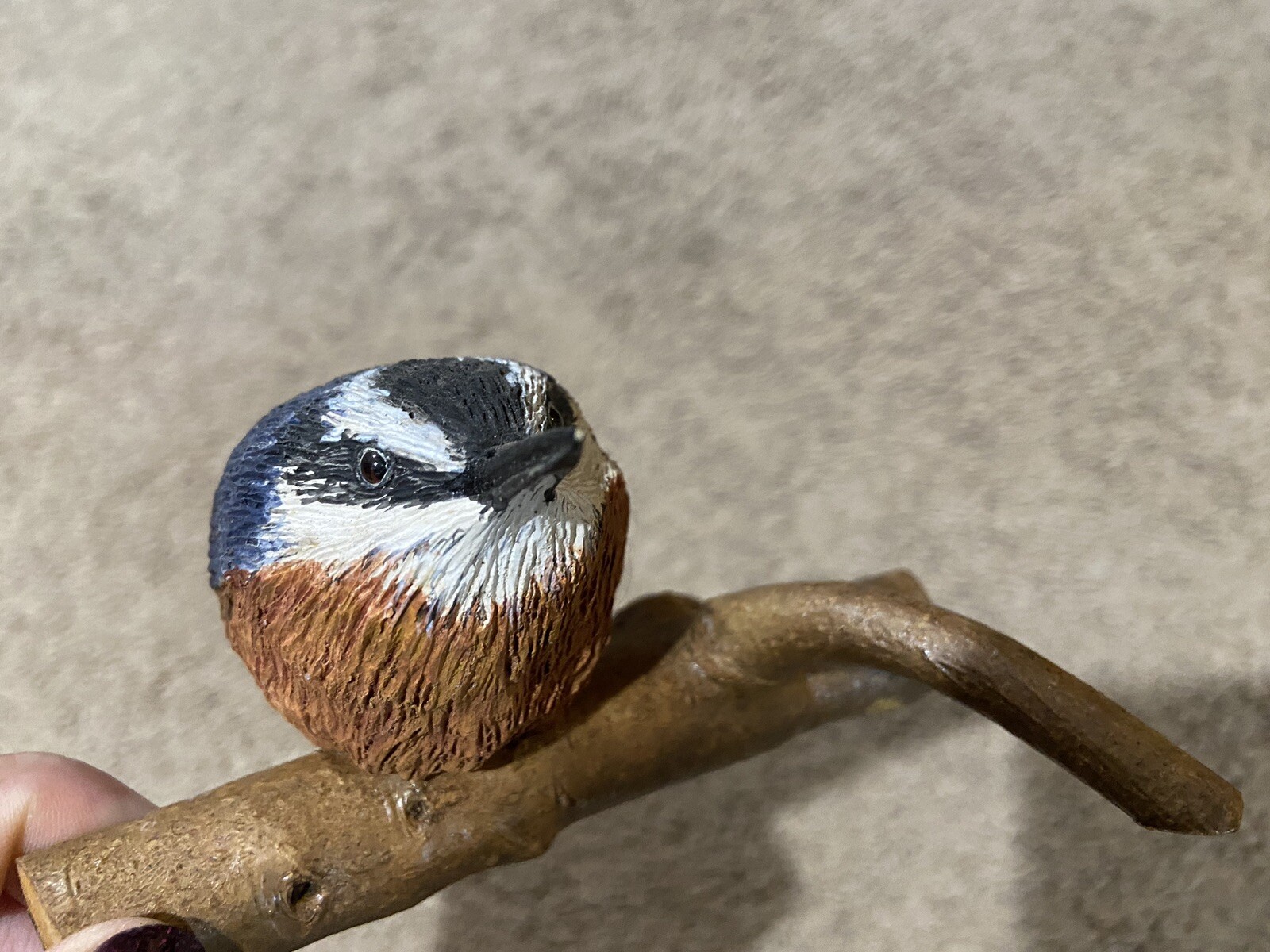 Handmade Red-Breasted Nuthatch Bird on Wood Branch Artist Signed R. Gray 2014 5”