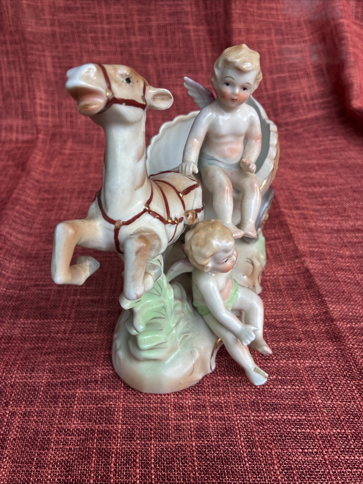UCAGCO Japan Hand Painted Cherub & Deer Figurine Vintage Porcelain