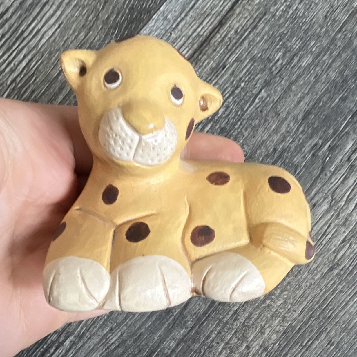 Hand Painted Ceramic Cheetah Cub Figurine, Small Yellow/Brown Animal Print