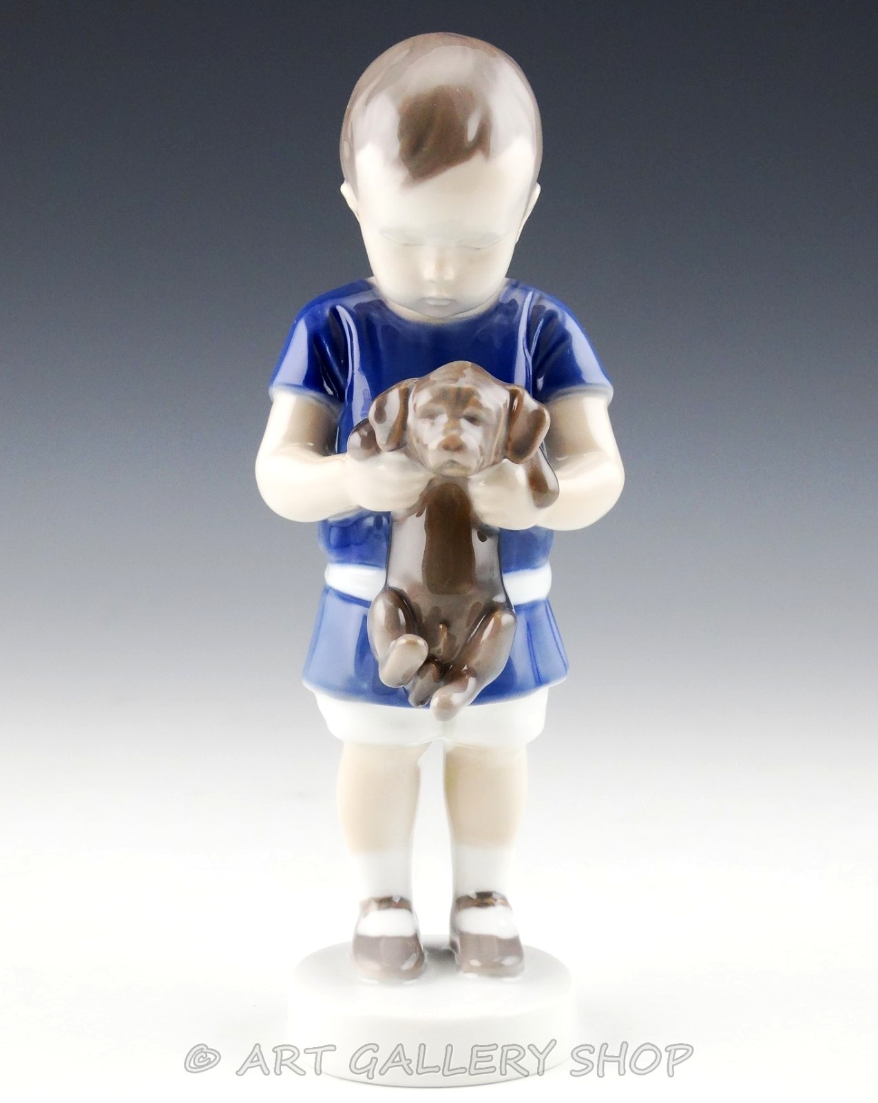 Bing & Grondahl B&G Denmark Copenhagen #1747 OLE BOY HOLDING PUPPY DOG Mint