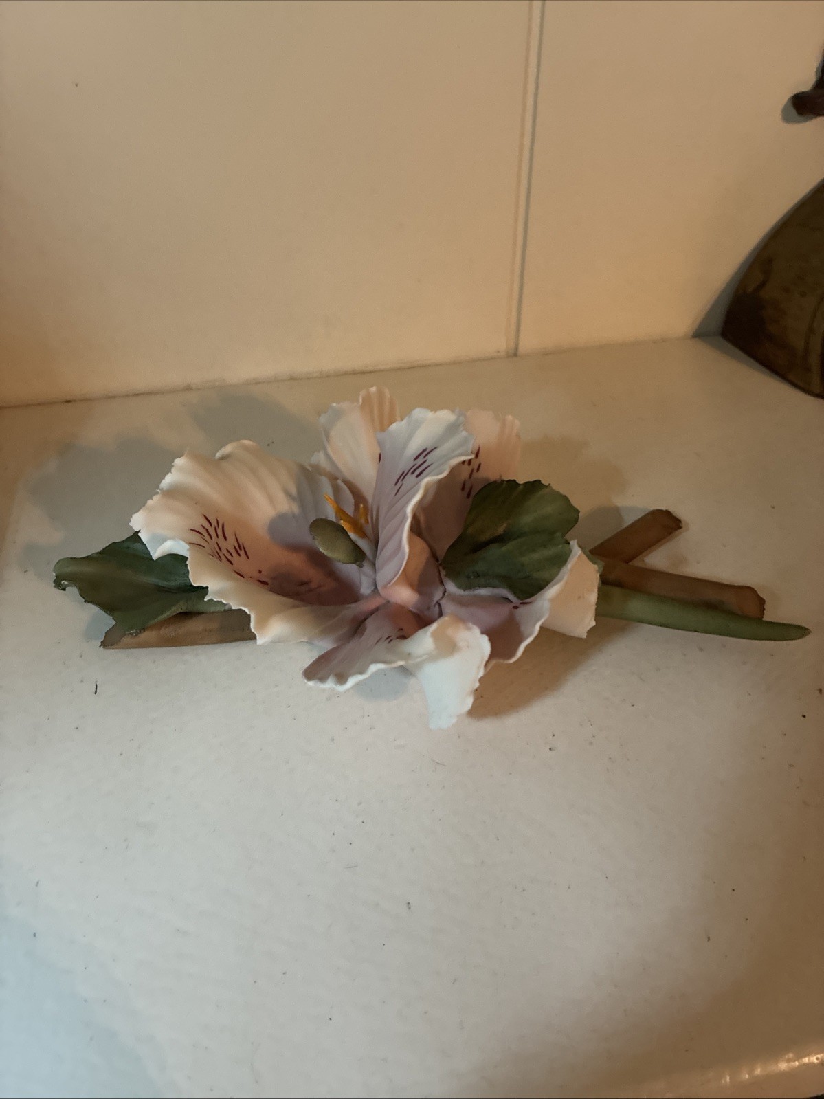 Vintage Capodimonte Porcelain Italy Orchid W/Three Stems Beautiful Faded Stamp