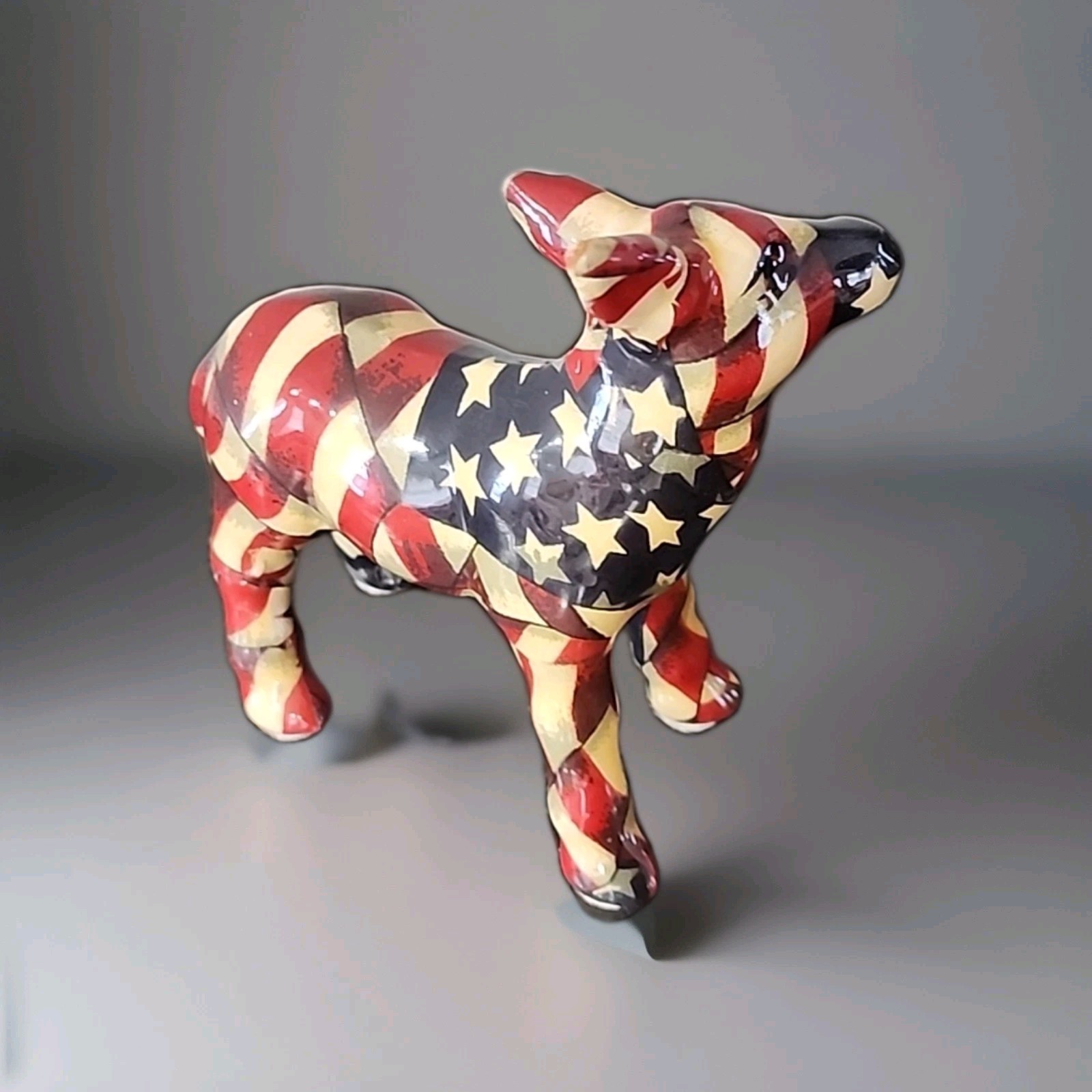Vintage Americana Patriotic American Flag Donkey Figurine Glossy Red White Blue