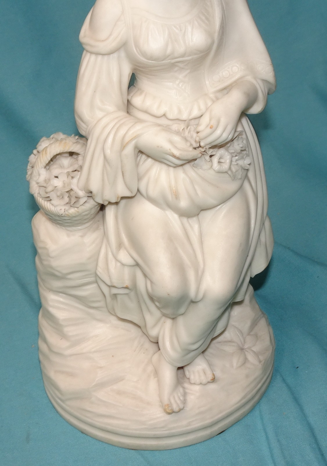 Antique Parian Ware Porcelain figurine Figure of lady Woman with basket flowers