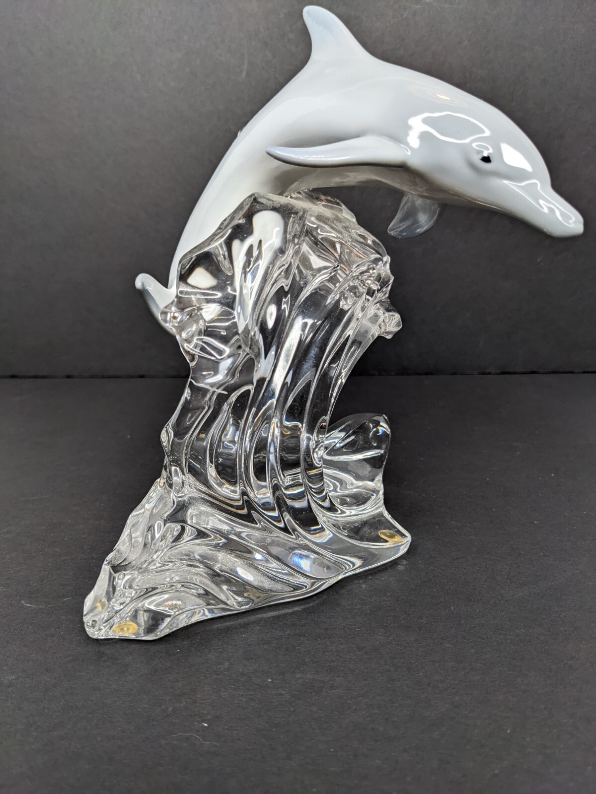 Vintage Lenox Porcelain China Dolphin on Crystal Clear Wave Figurine Statue 1995