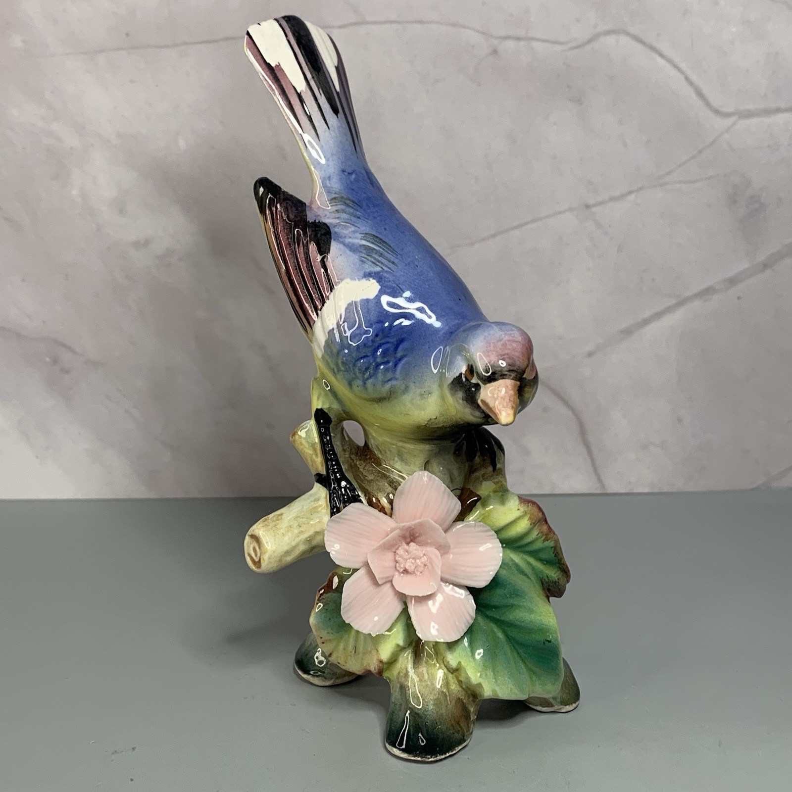 Vintage China Porcelain Bird On Blooming Tree Branch Figurine Japan
